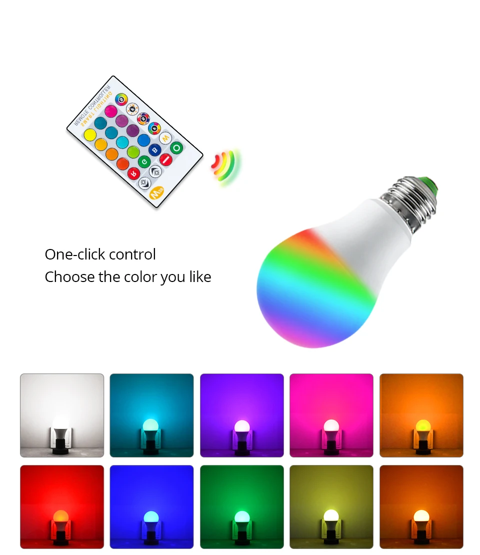 E27 LED Bulb 85-265V GU10 Lampada Led Lamp RGB RGBW RGBWW Light Bulbs Dimmable Bombillas 5W 10W 15W Remote Control 16 Colors (5)