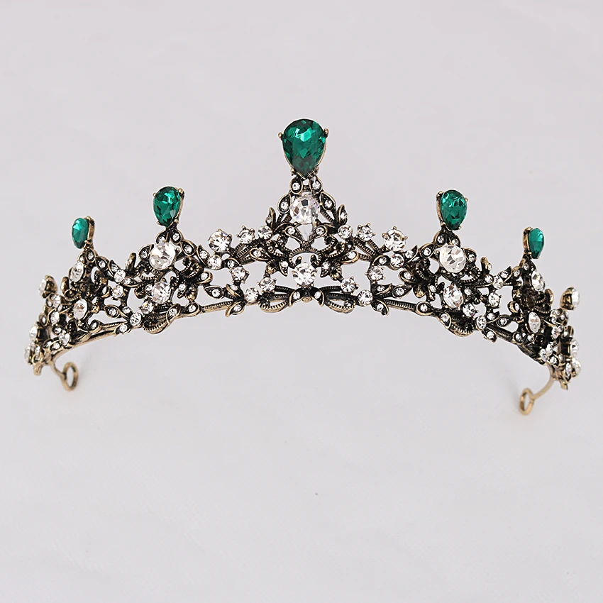 Xinyun Vintage Baroque Queen Crown Luxuries Green Crystal Bridal Jewelry Hair Accessories