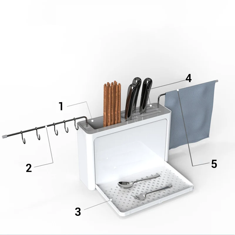  Cutlery Drainer with Easy-Drain Spout Kitchen Storage Organizer Fork Knife Holder Spoon Chopsticks  - 33038170199