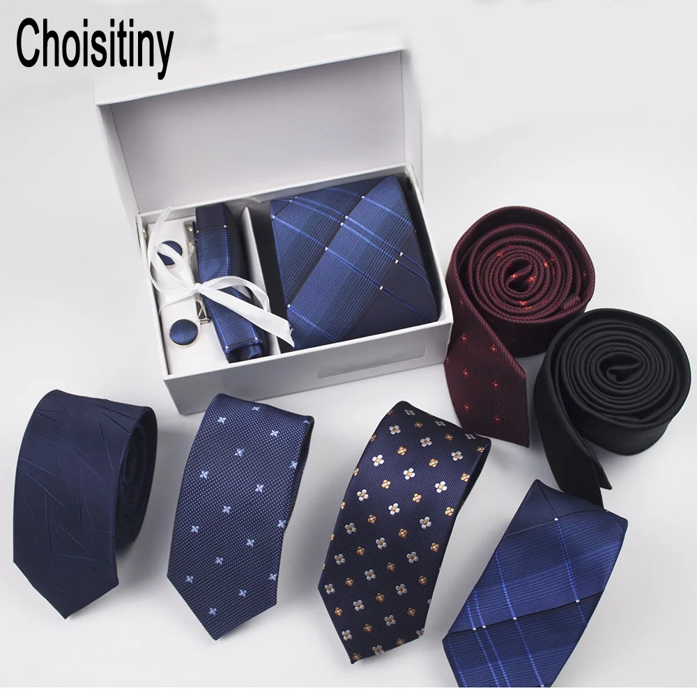 

Man Tie slim 6cm Neckties Handkerchief Clip Cufflinks Gift Box Packing Classic Men's Tie Wedding Gift Skinny Fashion Tie for Man