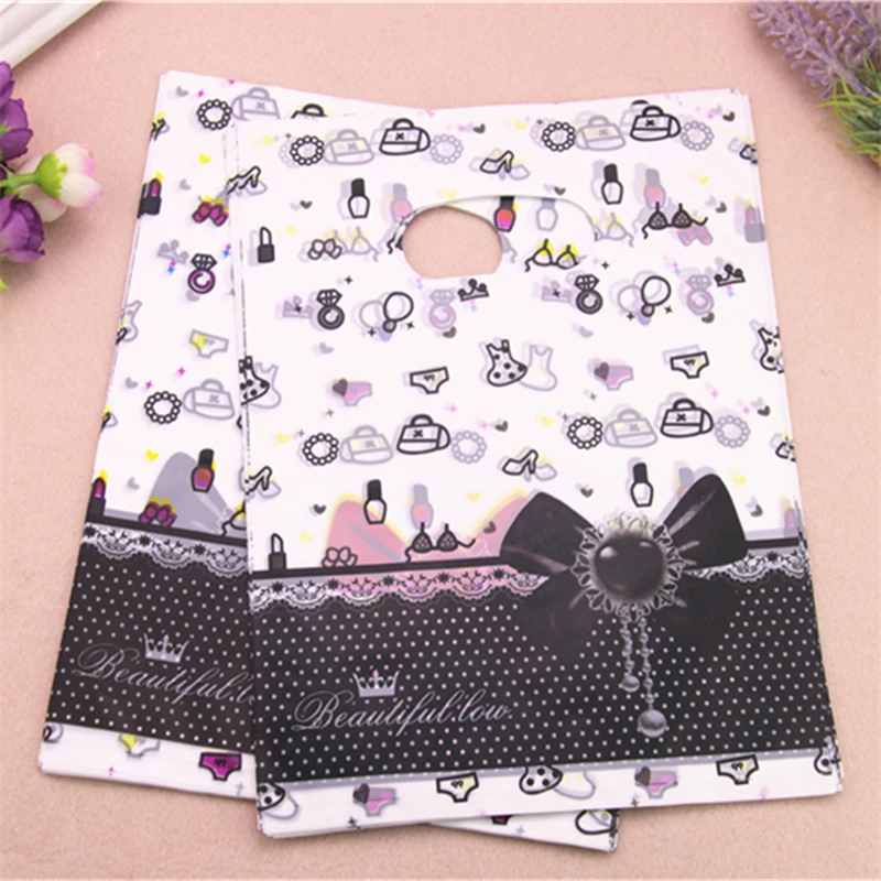 2016 New Design Wholesale 100pcs/lot 20*25cm Fashion Pink Luxury Plastic Bags With Love Heart Birthday Gift Packaging Bags