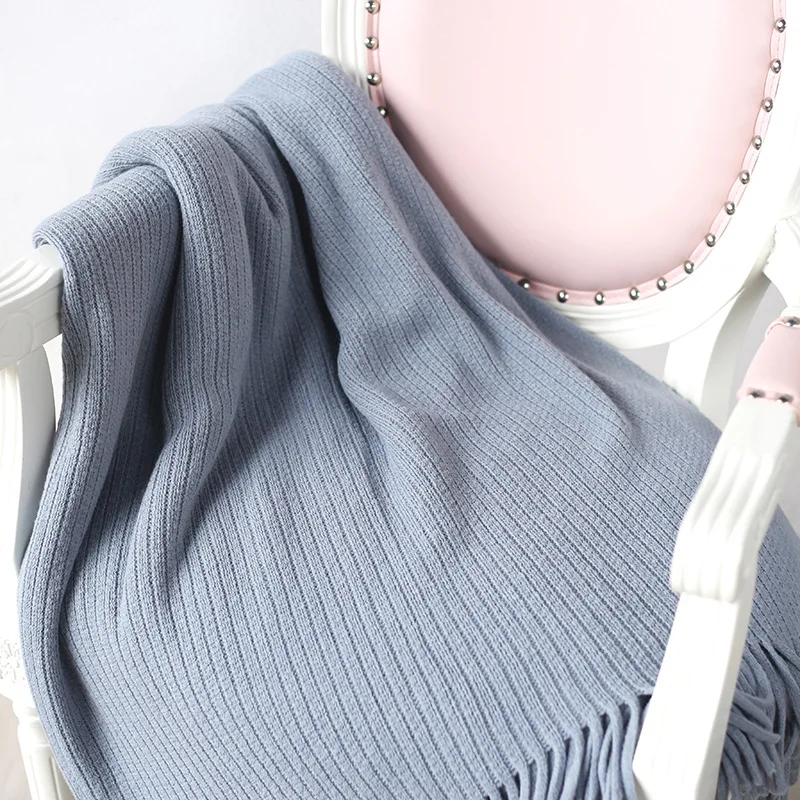 Pink Gray Cashmere-Like Knitted Thread Blanket Throw on for Sofa Couch Bed Cover Soft Nap Travel Blankets Aircondition Bedspread | Дом и сад