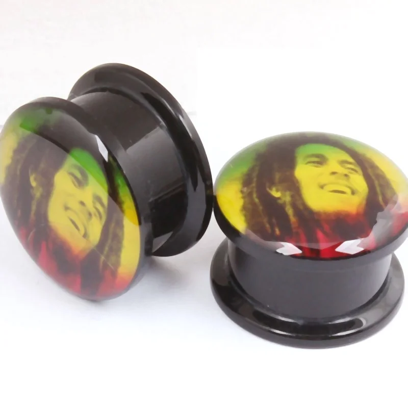 

2pcs Bob Marley Rainbow Logo Flesh Plug and Tunnels For Body Piercing Punk Earring ear Gauges Tunnels jewelry