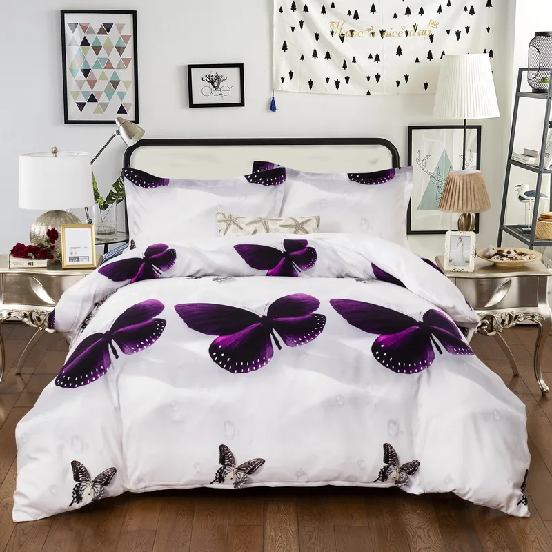 3d Purple Butterfly Quilt Cover Duvet Covers Animal Soft Doona
