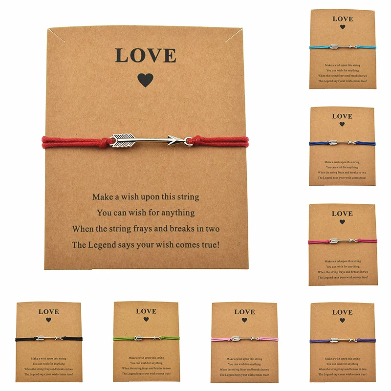 

Personality Make A Wish Cards Love Bow and Arrow Charm Adjustable Bracelets for Women Men Valentine's Day Gifts Unique Jewelry