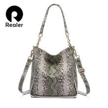REALER прибытия из натуральной кожи сумки женщины мешка плеча женщины змеиный печать сумка дамы сумка