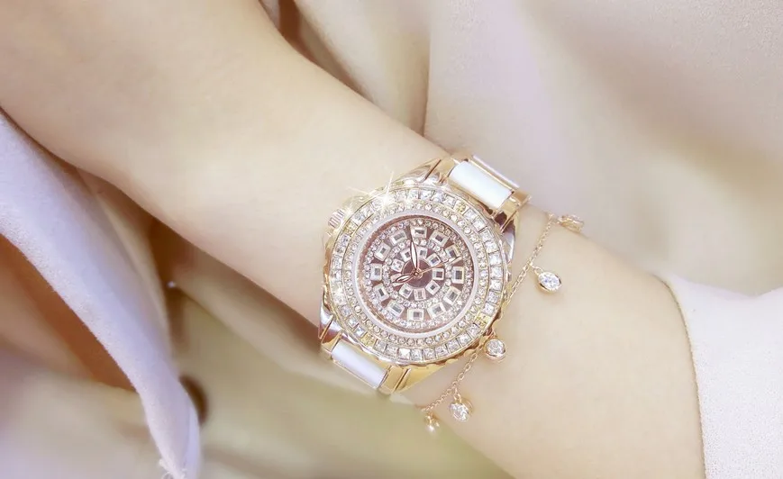 

2016 New Women Stainless Steel Watch Lady Shining Rotation Dress Watch Big Diamond Stone Wristwatch Lady Silver Rose Gold Watch