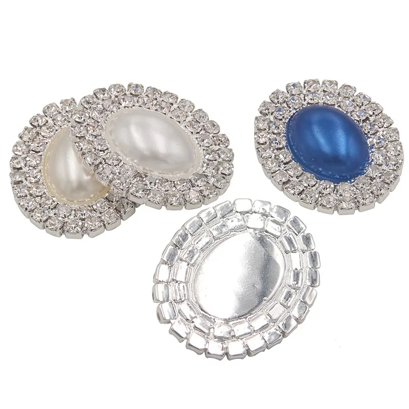 

30mm Rhinestone Pearl Wedding Diamond Buttons Decorative For Bowknot Embellishment Flatback DIY Hairbow Acessories 5pieces