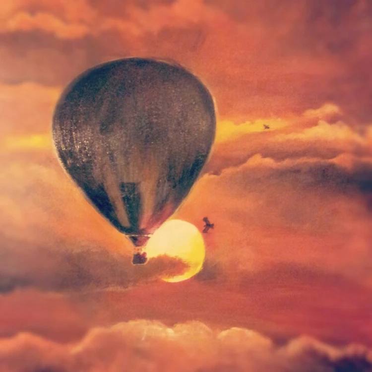 

Skilled Old Artist Hand Painted Abstract Landscape Fire Balloon Flying In Sky Oil Painting Abstract Sunset Sky Oil Paintings