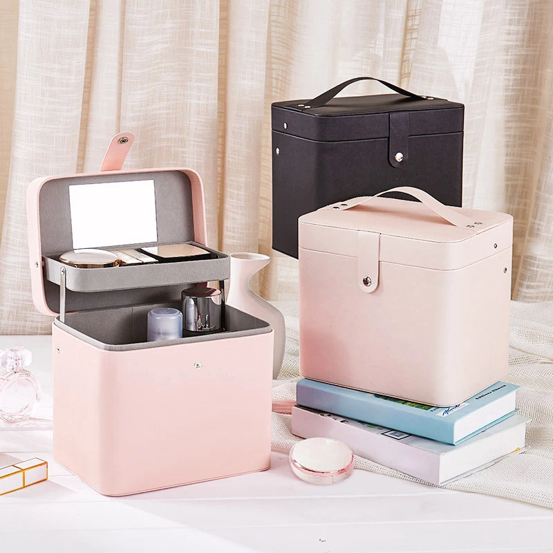 

Multilayer Cosmetic Storage With Mirror Large Capacity Professional Makeup Organizer Toiletry Bag High Quality Portable Box