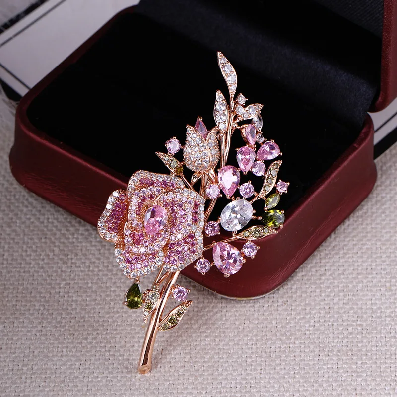 LUKENI большой элегантный розовый кристалл цветок брошь со стразами, булавка романтика, свадьба, невеста Подружки невесты стразы броши и булавки