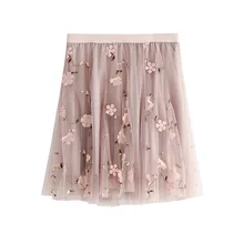 Women High Waist Skirt Embroidery Flower Mesh Summer Mini Skirts A-Line Tulle Female Beach / Party Short Skirts