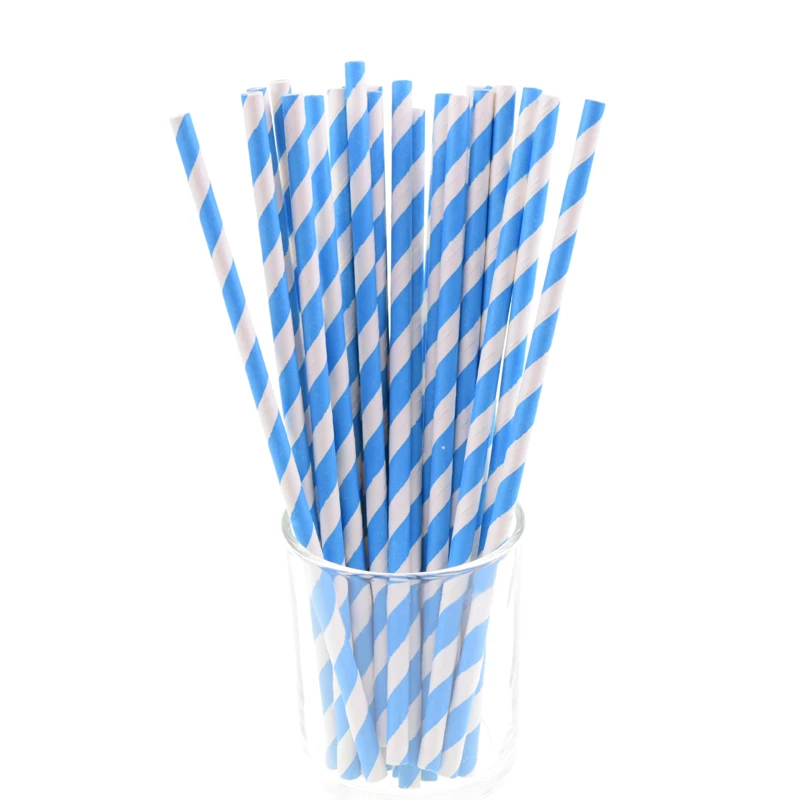 

100PCS/Lot Blue Stripe Paper Drinking Straws mixed Biodegradable Straws for Kids Birthday Wedding Decorative Party Straws