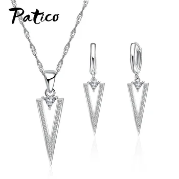 

Creative Cubic Zircon Pendants Necklace Earrings 925 Sterling Silver Conical Hanging Triangle Model Prom for Women