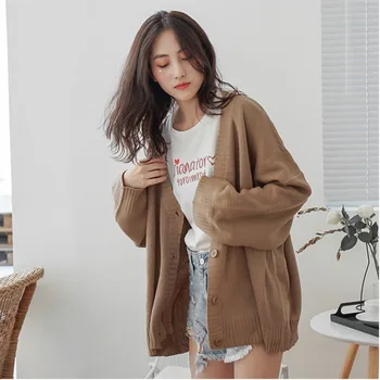 

Fashion Solid Color Women Knitted Cardigan Autumn Winter 2019 Casual V Neck Long Sleeve Crochet Knit Sweater Coat Female Tops