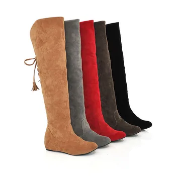 

2019 Sexy Womens Boots Faux Suede Over the Knee Flat Warm Boots Comfortable Thigh High Boots Lace-up Winter Shoes Woman quality