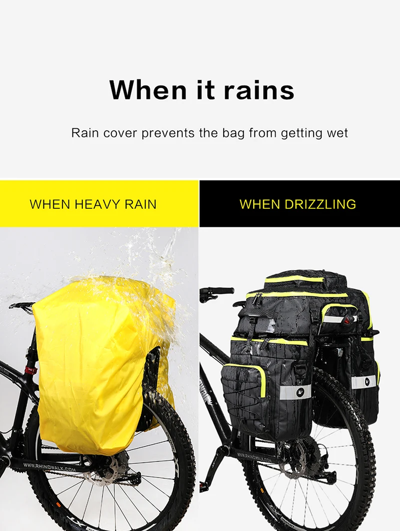 WEST BIKING 3 in 1 Cycling Backpack Handbag Trunk Bags for Bicycle Carrier Bag Waterproof 75L MTB Bike Travel Rear Seat Bags