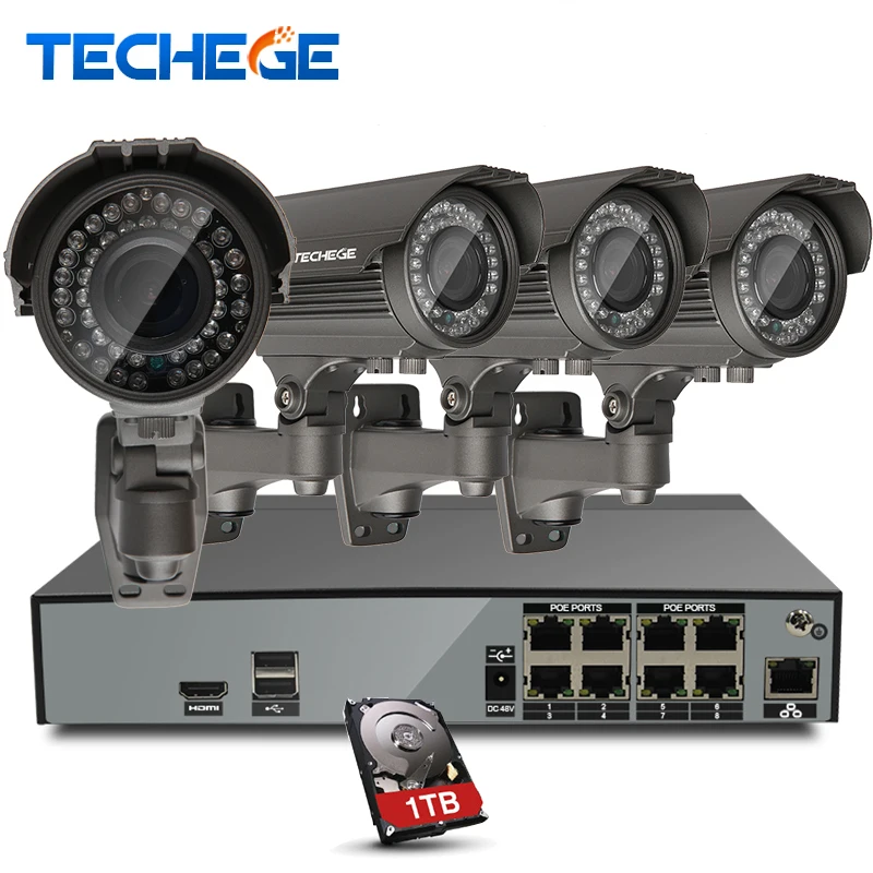 bilder für Techege H.265 8CH 4 Karat POE System 2,8-12mm Vario-objektiv 4.0MP Ip-kamera 2592*1520 IR Outdoor Video Security Surveillance Kit HDD bilder für Techege H.265 8CH 4 Karat POE System 2,8-12mm Vario-objektiv 4.0MP Ip-kamera 2592*1520 IR Outdoor Video Security Surveillance Kit HDD