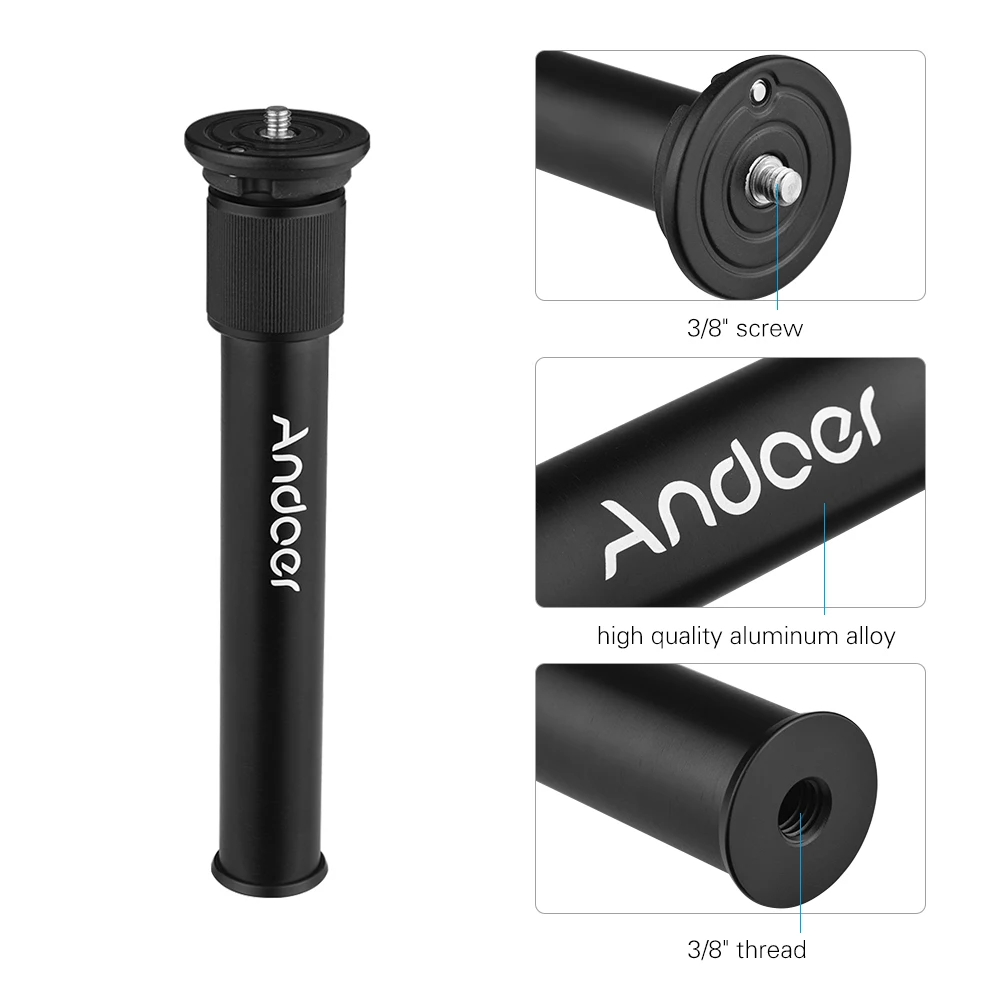 2-Section Center Column 19-30cm Adjustable Aluminum Alloy Tripod Center Column Shaft Extension Tube 3/8 Thread