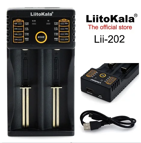 Liitokala Lii402 Lii202 Lii100 18650 зарядное устройство 1,2 V 3,7 V 3,2 V AA/AAA NiMH литий-ионный аккумулятор умное зарядное устройство 5V 2A EU/US/UK вилка - Цвет: Lii202 And USB Cable