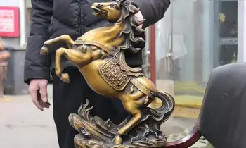 

18 Chinese Royal Copper Bronze Feng Shui Lucky Two Dragon Horse Steed Art Statue