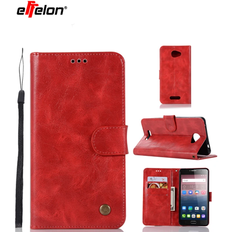 

New Case For Alcatel One Touch Pop 4S 5.5inch Vintage Retro Plain PU Leather Wallet Case Cover Stand Function Card Holder
