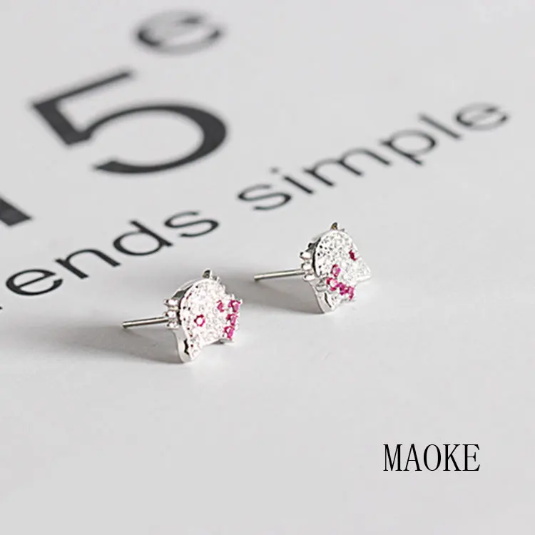 

Promotional Sterling Silver 925 Hello Kitty Pink Stud Earrings Fashion Jewelry for Women's Fashion Gifts