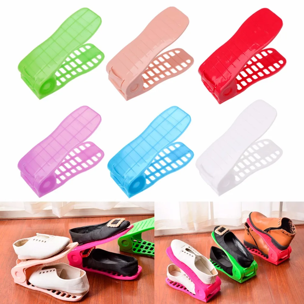 2Pcs/Set Cute Home Shoes Base Space Saver Adjustable Double Layer Shoes Rack Storage Shelf