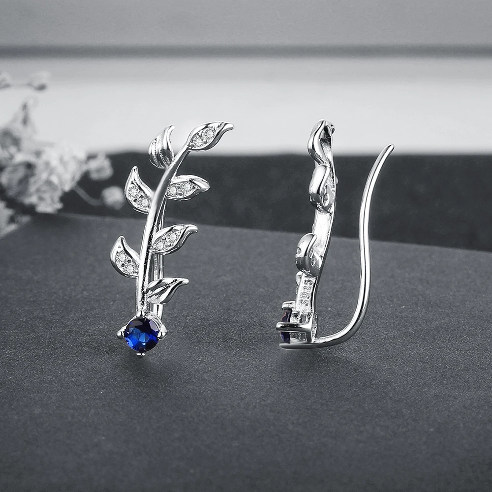 Королевские синие серьги для альпинизма, циркониевые листья, 925 пробы, серебряные серьги-гвоздики для женщин, свадебные украшения(Lam Hub Fong