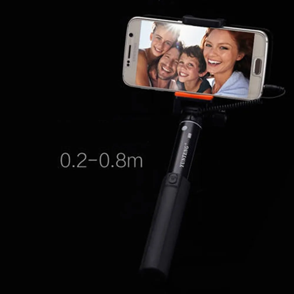 Yunteng 808 мини проводной кабель Выдвижная Selfie stick полюс монопод для IOS Android для iPhone 6 6S 5S Samsung HTC Huawei смартфон