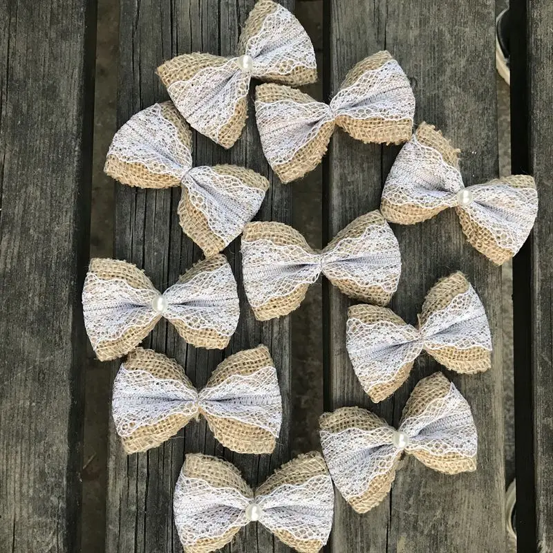 

ZIMA 10pcs Jute Burlap Hessian Ribbon Bowknot Vintage Wedding party DIY Decoration lace ribbon Hair jute bows wedding burlap