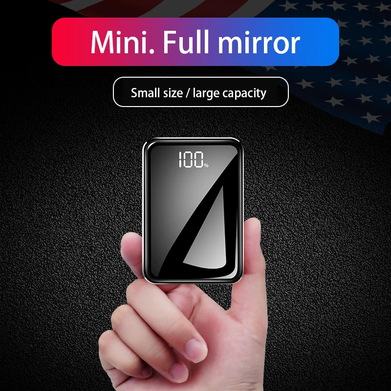 

20000mah Mini Power Bank Ultra Thin Mirror Screen 2.1A Fast Charging Portable Charger Powerbank for iphone xiaomi