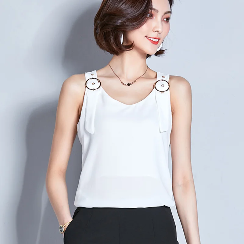 zjaiss Summer Shirt Women Blouse And Shirt Sleeveless Female Blouses 2019 New Korean Fashion White Ladies Chiffon Summer Top