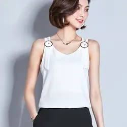 Zjaiss Лето Женская рубашка, блузка и рубашка без рукавов женские блузки 2018 новый корейский мода белый дамы шифоновый летний топ