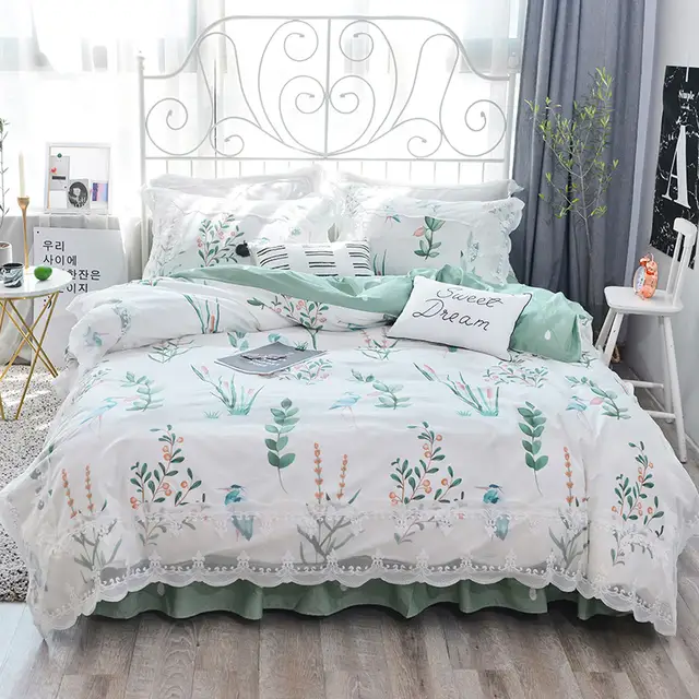 100 Cotton Lace Bedding Set King Queen Twin Size Bed Set Princess