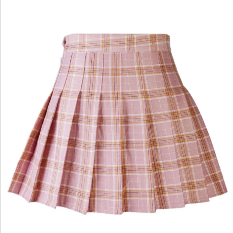Модная летняя юбка для женщин и девочек; клетчатая юбка с высокой талией; плиссированная короткая юбка трапециевидной формы; школьная юбка; Униформа с внутренними шортами - Цвет: Розовый