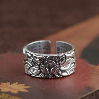 

925 Sterling Silver Lotus Ring Flower 100% Real S925 Thai Silver Rings for Women Jewelry Male Adjustable Size