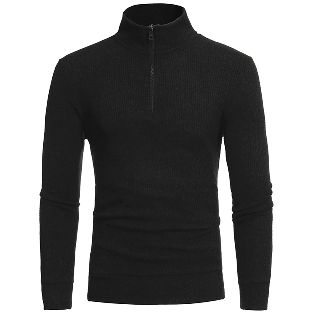 Fashion Men's High Zipper Collar Sweater Casual Slim Fit Pullover ...