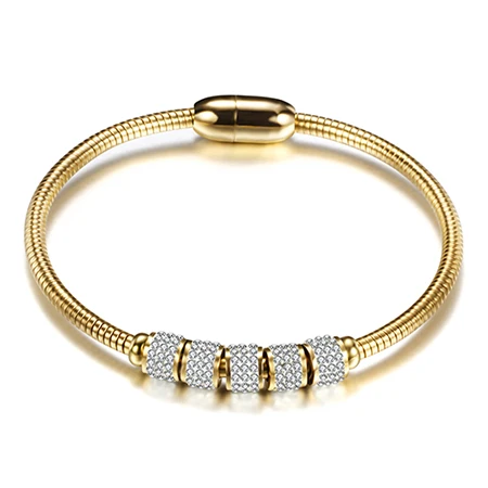 Дропшиппинг, модный хрустальный магнитный браслет для женщин, браслет из нержавеющей стали, браслеты из золота/розового золота/серебра, ювелирные изделия - Окраска металла: GOLD