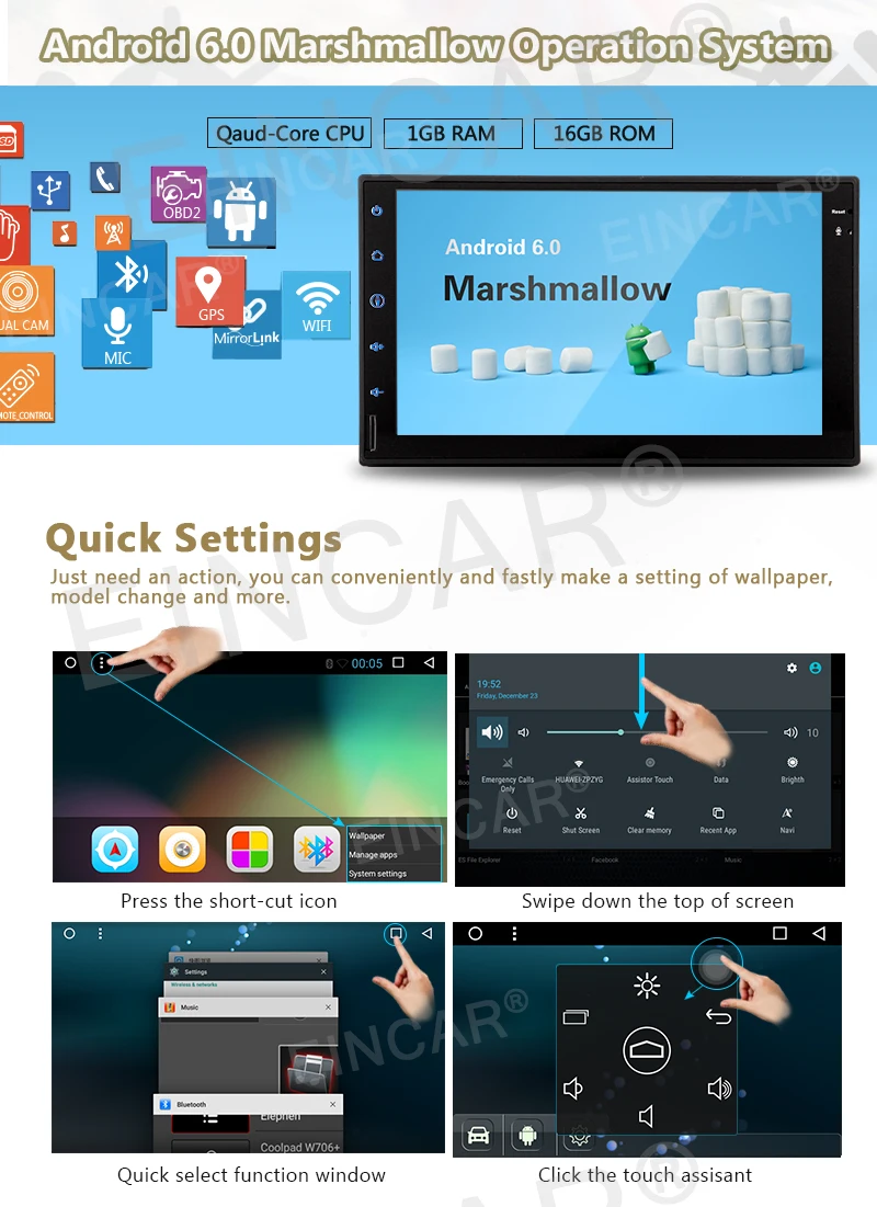 Top Android 6.0 4G WIFI 7"Double 2DIN Car Radio Stereo No DVD Player GPS Navigation 0