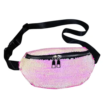 

SSADASSA 2019 Fashion Women Outdoor Zipper Sequin Messenger Bag Panelled Zipper Casual Leather Sports Chest Bag Waist Bag De22