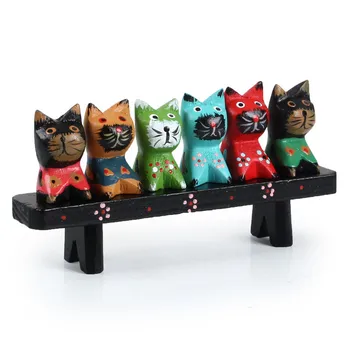 

Home Office Decor Wood Cat Figurines Cute Wood Desktop Decor Crafts Home Accessories Holiday Gift Creative Doll Toy Wood Craft