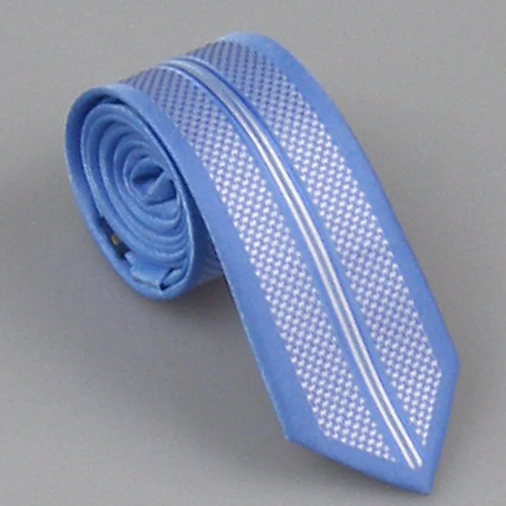 LAMMULIN Men's Suit Ties Sky Blue with Silver Checks Woven Vertical