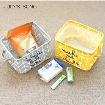 

JULY'S SONG Linen Cotton Fabric Hanging Organizers Striped Storage Basket Living Room Office Desktop Storage Organizer Basket