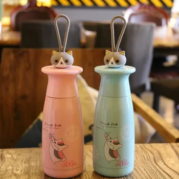 

Cute Cat Design Double Wall Insulated Cup Vacuum Cup Thermal Mug Flask Coffee Mug Car Travel Drink Bottle Thermocup Students Cup