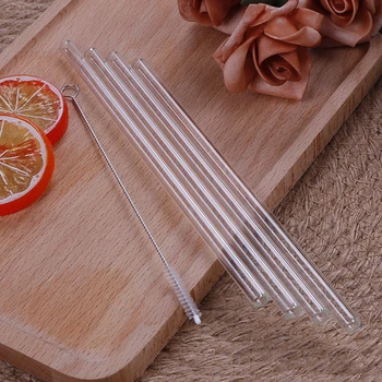 

4Pcs Straight Glass Tube Reusable Drinking Straw Sucker With Cleaning BrushEvents Party Favors Supplies