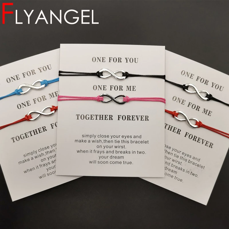

FLYANGEL 2pc Infinite Bracelet Adjustable Bangle Jewelry Together Forever One For Me Best Friends Card Bracelet Friends Gifts