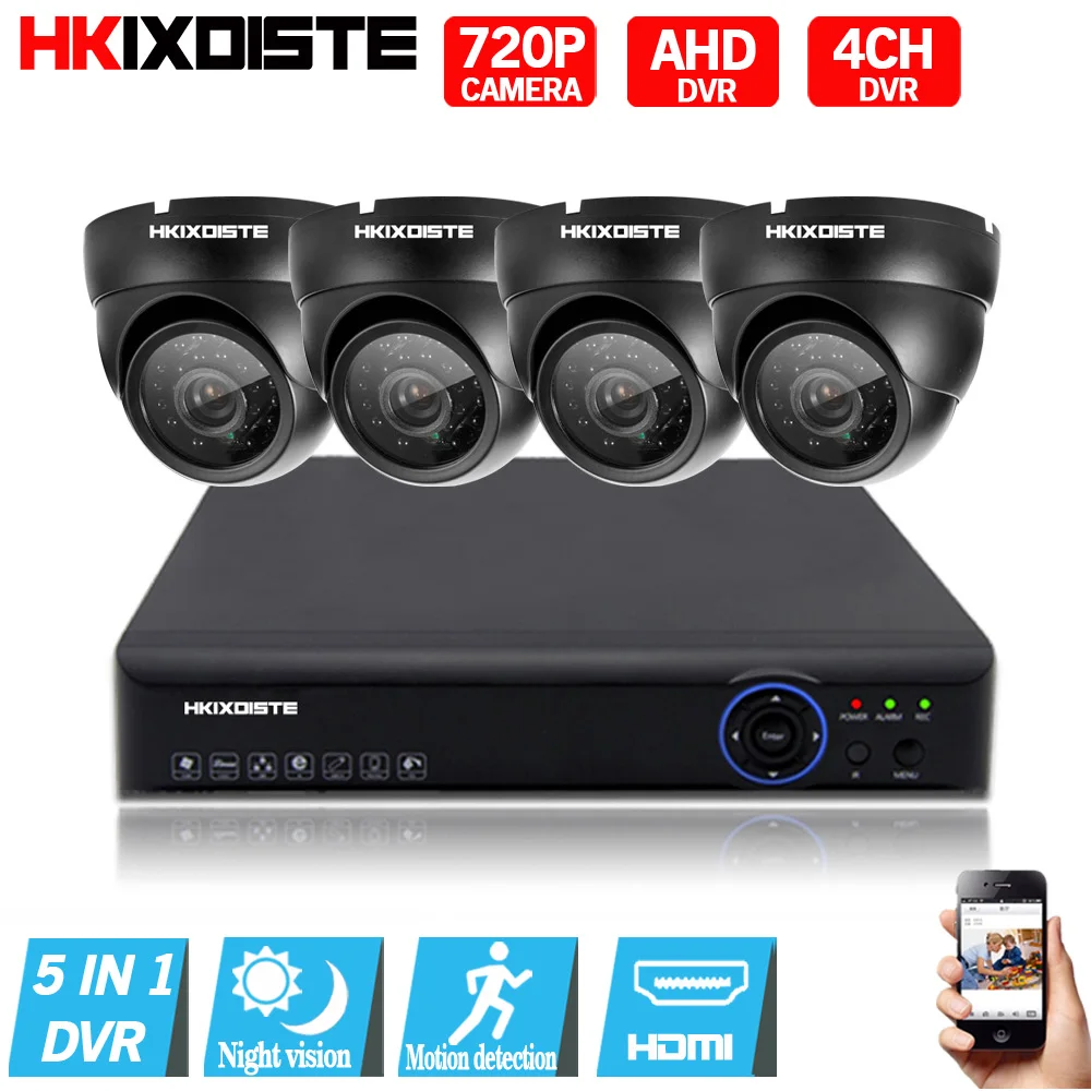

4CH CCTV System 1080P HDMI Output Video Surveillance DVR Kit with 4PCS 2000TVL 720P Home CCTV Security Camera System Black set