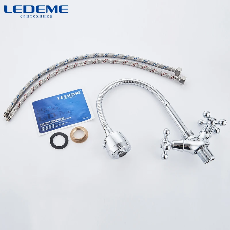 LEDEME Кухнный смеситель с гибком изливом латунь пластик Цвет: хром L4319 3|kitchen faucet