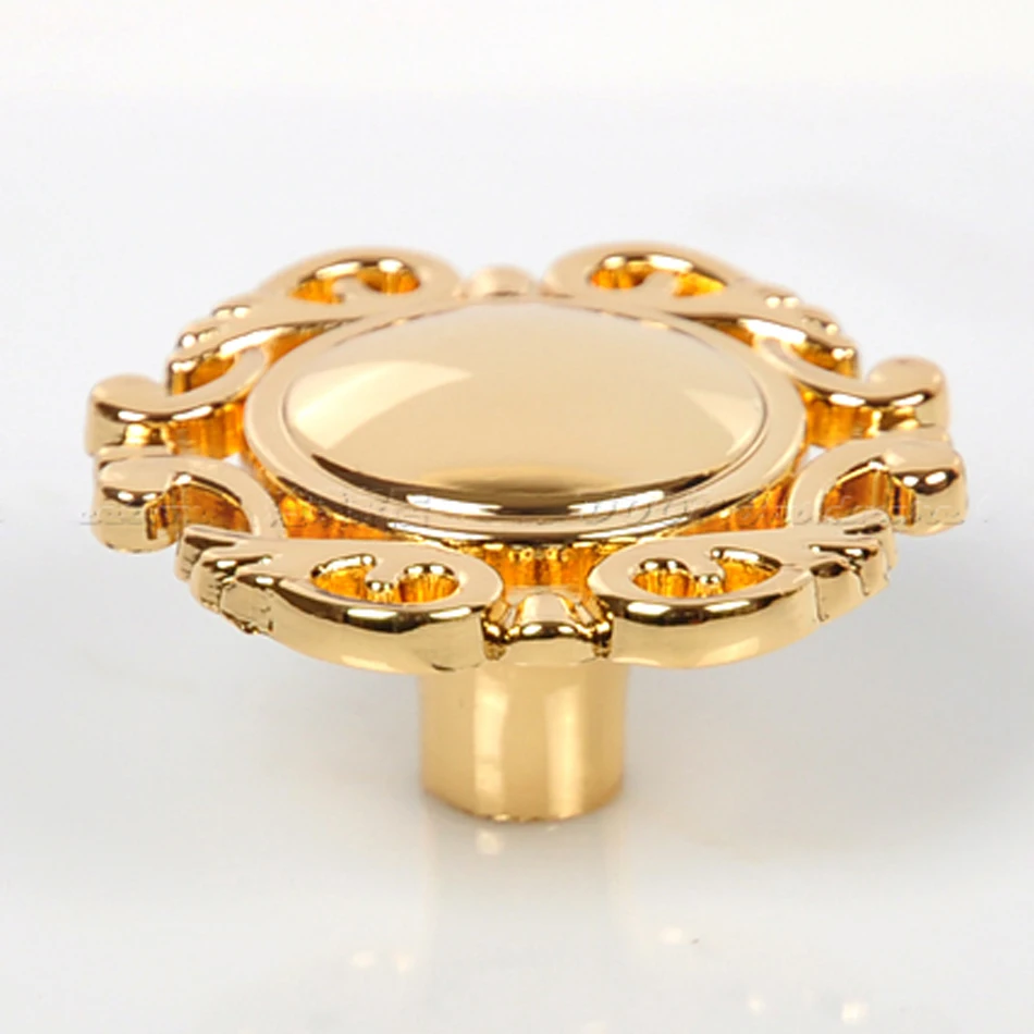 42mm Golden Flower Kids Kitchen Knobs Luxury European Drawer